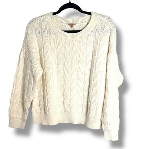 Eberjey Cream Cable Knit Cotton Blend Sweater Size Small